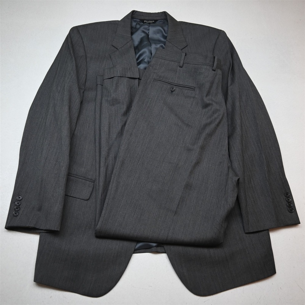 Jos A Bank 46R 36x34 Gray Herringbone 100% Wool Mens Jacket Pants Suit